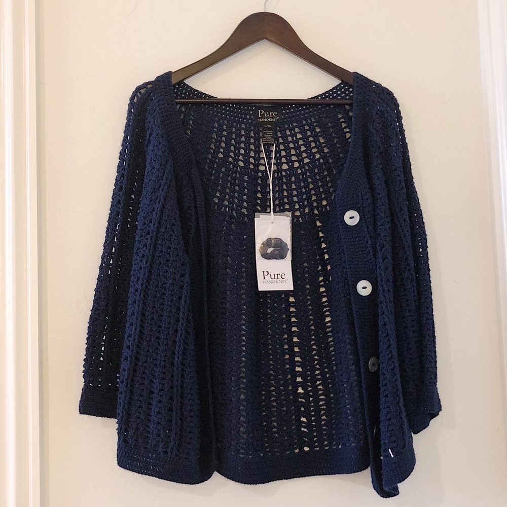 PURE handknit Navy blue knit sweater
